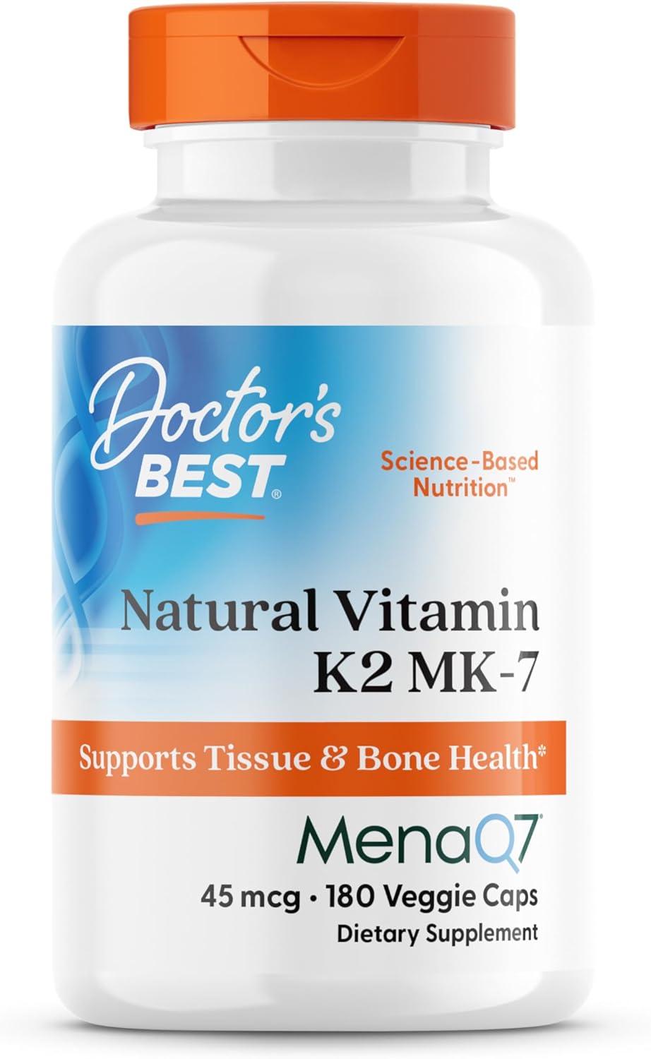 Doctor's Best Vitamina K2 MK7 con MenaQ7 - 45 mcg, 180 Cápsulas Veganas