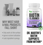 DR. MARTIN'S NUTRITION Biotina 10.000 mcg con Vitamina D3 y E, 180 Cápsulas