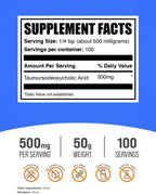 BulkSupplements TUDCA en Polvo - Ácido Tauroursodesoxicólico 500mg, 50g