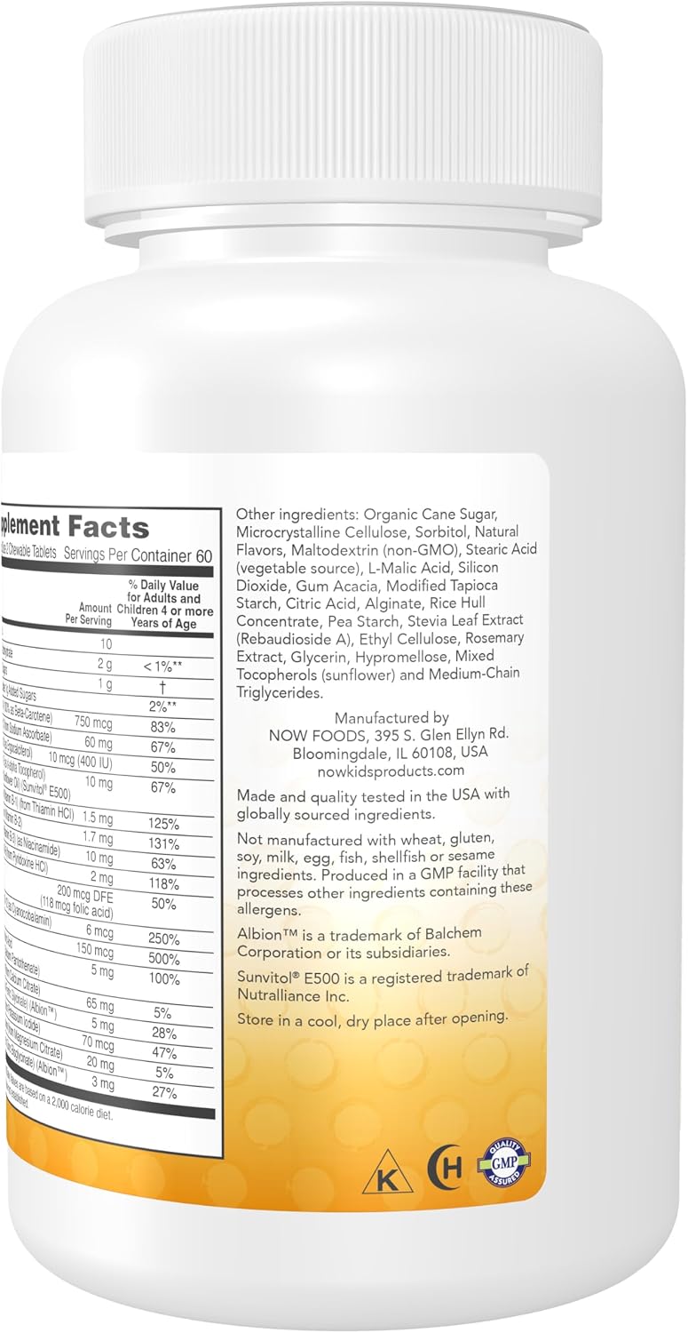 NOW Foods Kid Vits Multivitamínico Infantil, Sabor Limonada, 120 Comprimidos Masticables