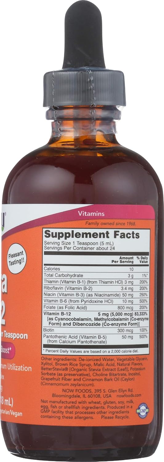 NOW Foods Ultra B-12 Líquido con 800 mcg de Ácido Fólico, 118 ml