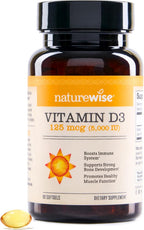 NatureWise Vitamin D3 5000 IU (125 mcg) 90 Capsules - Immune, Muscle & Bone Support, Gluten-Free