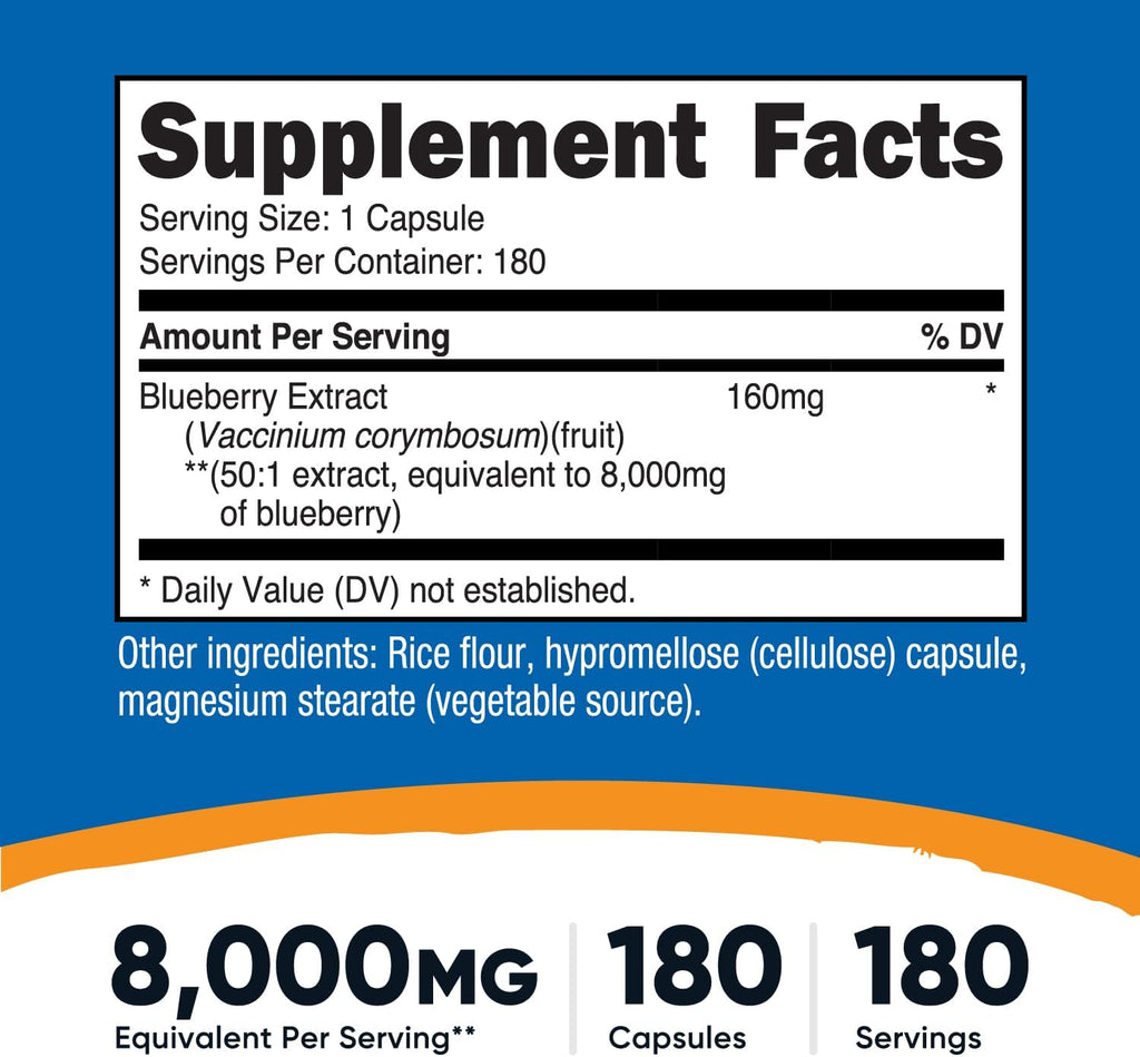 Nutricost Extracto de Arándano, 180 Cápsulas - Vegano, Sin Gluten y No Transgénico