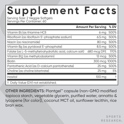 Sports Research Vitamin B-Complex - Complejo B completo con B12 metilada y folato - 120 cápsulas blandas veganas – Image 5