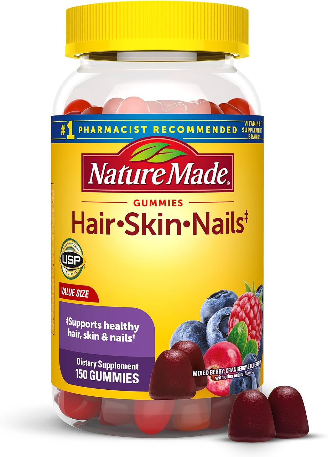 Nature Made Gominolas de Biotina 2500 mcg para Cabello, Piel y Uñas - 150 Gominolas (75 Días)