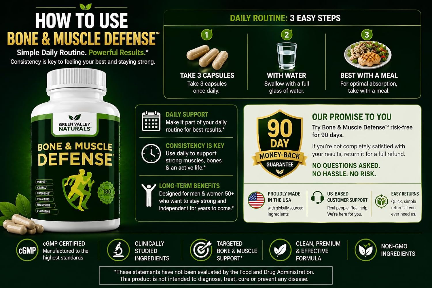 Green Valley Naturals Bone & Muscle Defense - 180 Cápsulas