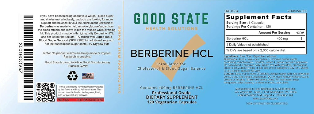 Good State Berberina HCL 400mg, 120 Cápsulas Vegetales