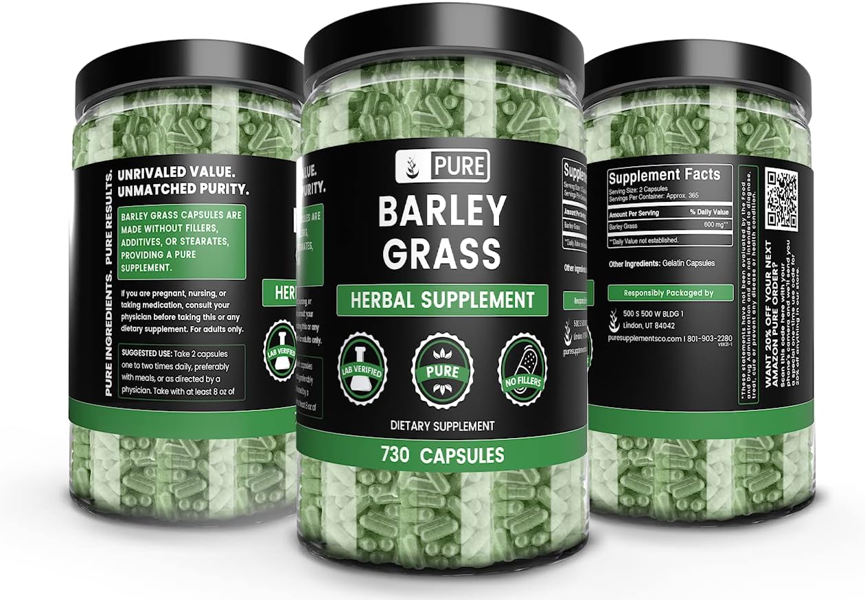 Pure Original Ingredients Cebada (Barley Grass) 730 Cápsulas - Sin Rellenos, Siempre Puro