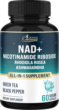 Organic Cadane Suplemento de Nicotinamida Ribósido con Rhodiola Rosea, Ashwagandha, Té Verde y Más | Salud Celular y Vitalidad | Vegano, No OGM – 60 Cápsulas