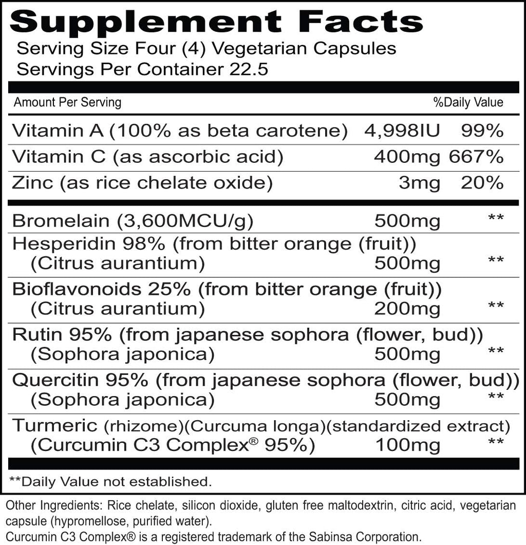 Priority One Vitamins Enflam 90 Cápsulas Vegetarianas - Alta Dosis de Bioflavonoides