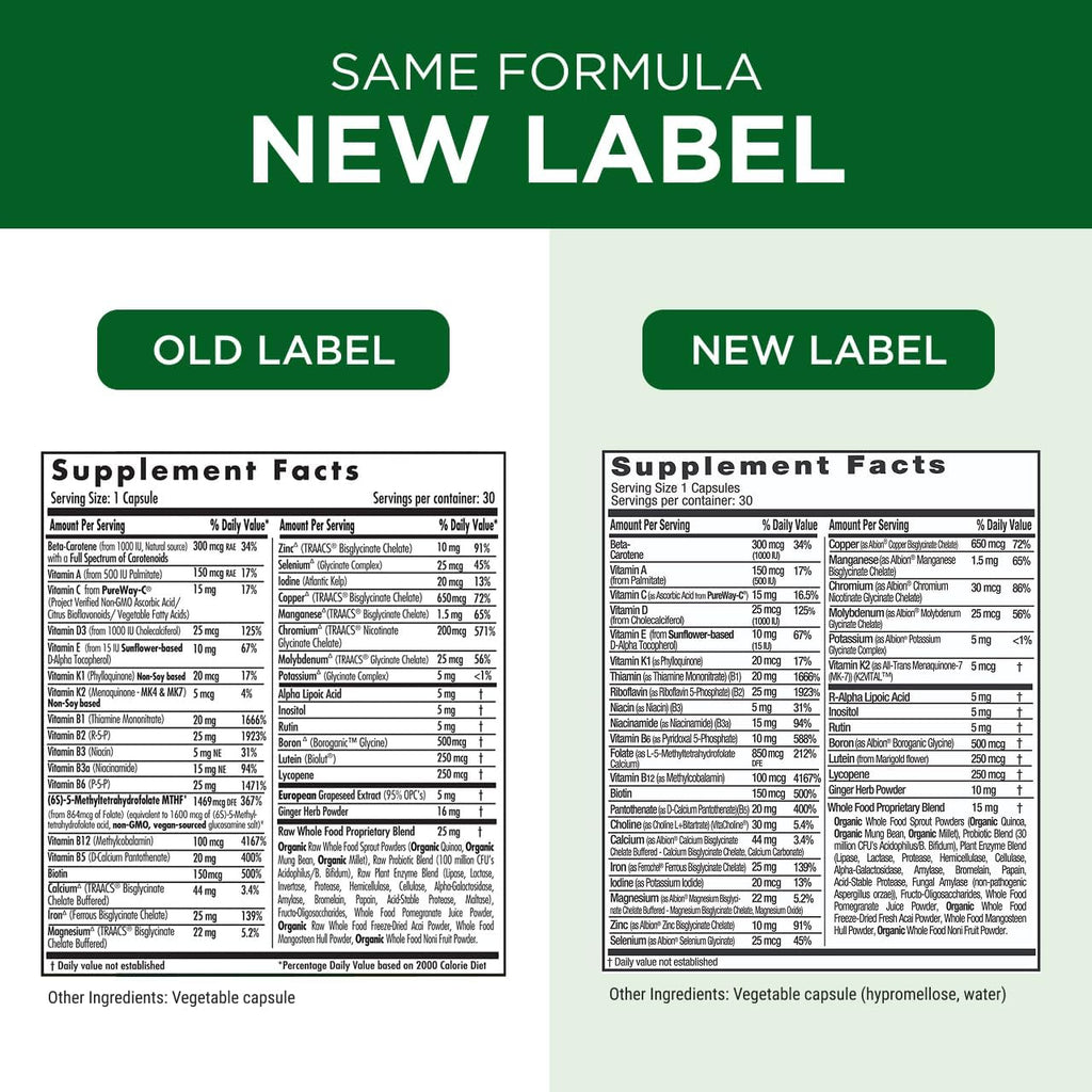 Emerald Labs Prenatal 1-Daily Multi - Multivitamínico Prenatal con Folato Metilado, Hierro, Mezcla de Alimentos Integrales - Sin Soja, Sin Gluten - 30 Cápsulas Vegetales