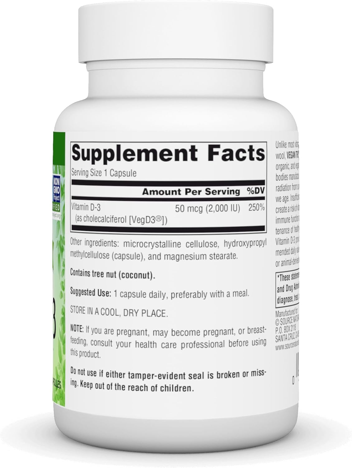 Source Naturals Vegan True Vitamina D3 2000 UI – 90 Cápsulas (Vegano, No-GMO, de Algas)