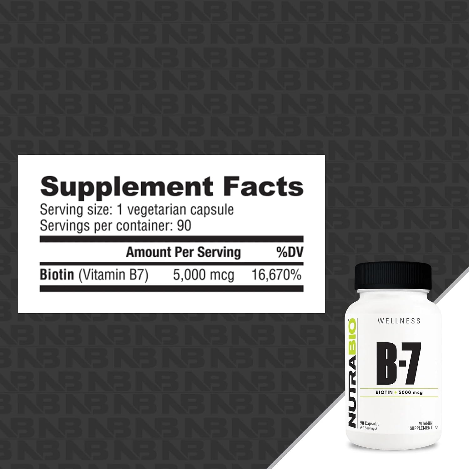 NutraBio Biotina (Vitamina B-7) 5000mcg - 90 Cápsulas Vegetales