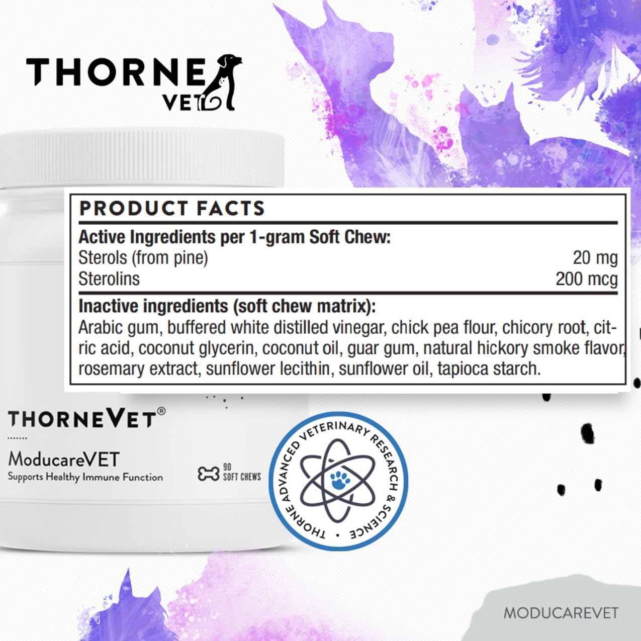 ThorneVet ModucareVET – Snacks Blandos con Esteroles Vegetales para el Apoyo Inmunológico de Perros, Gatos y Caballos, 90 uds.
