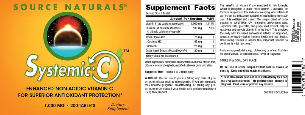 Source Naturals Systemic C, 1000 mg - 200 Tabletas