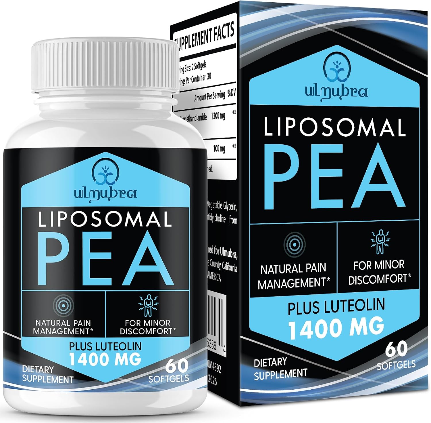 Ulmubra Palmitoiletanolamida Liposomal 1300 mg + Luteolina 100 mg, 60 Cápsulas Blandas