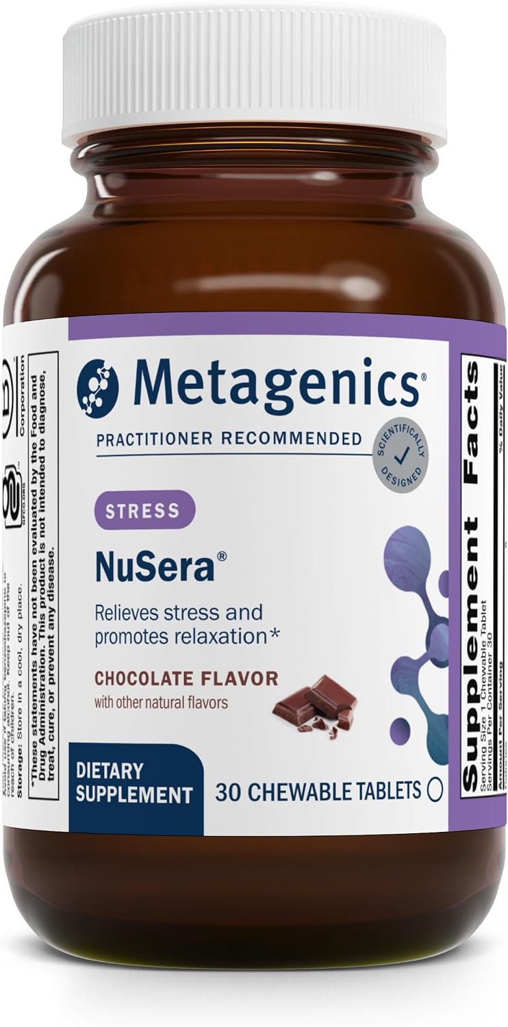 Metagenics NuSera - Complemento Alimenticio para el Estrés y la Relajación con Lactium - 30 Comprimidos Masticables Sabor Chocolate