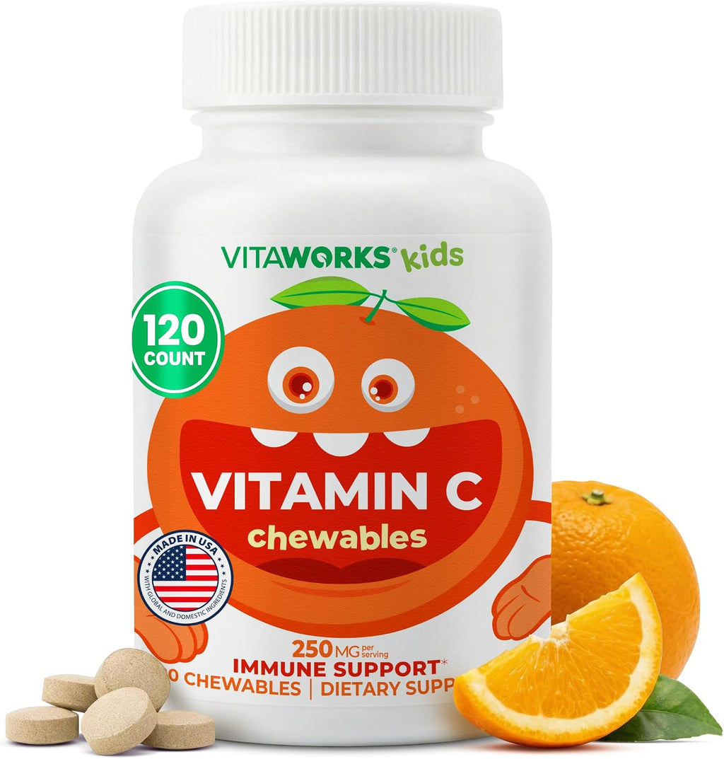 VitaWorks Vitamina C Masticable para Niños 250 mg - 120 Comprimidos - Vegano, Sin Gluten, Sin Frutos Secos