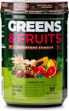Nutrology Greens & Fruits Powder - Mezcla de frutas y verduras, remolacha, setas, probióticos, enzimas digestivas, fibra, antioxidantes - Sabor Chocolate - 30 raciones