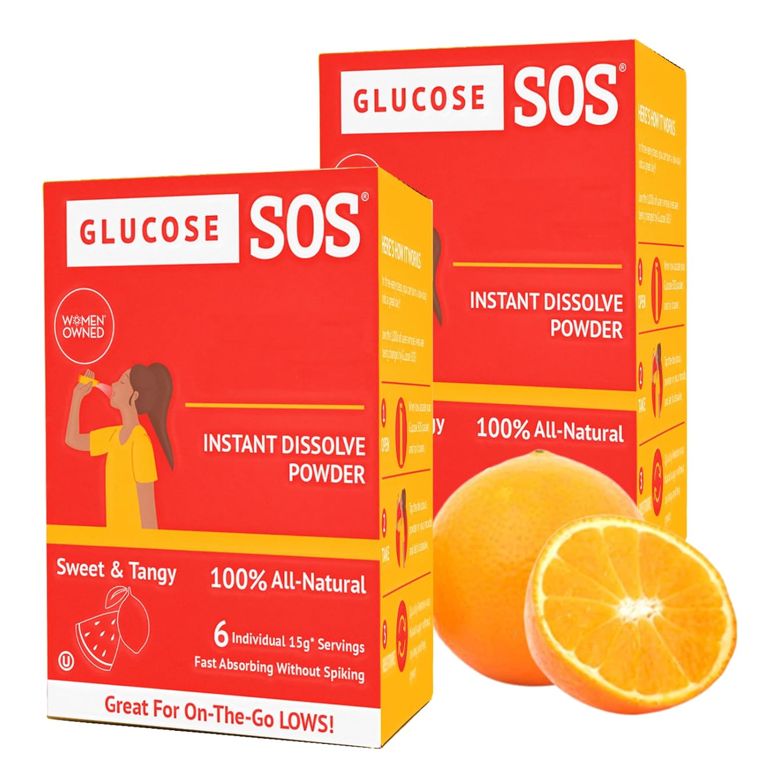 Glucose SOS Paquetes de Glucosa en Polvo con Dextrosa Natural, 12 Sobres - Sabor Agridulce