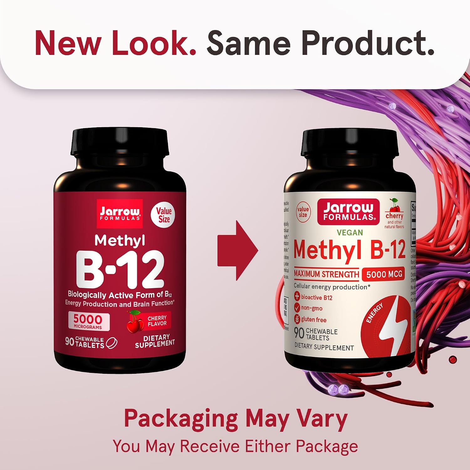 Jarrow Formulas Maximum Strength Methyl B-12 5000 mcg - 90 Comprimidos Masticables Sabor Cereza