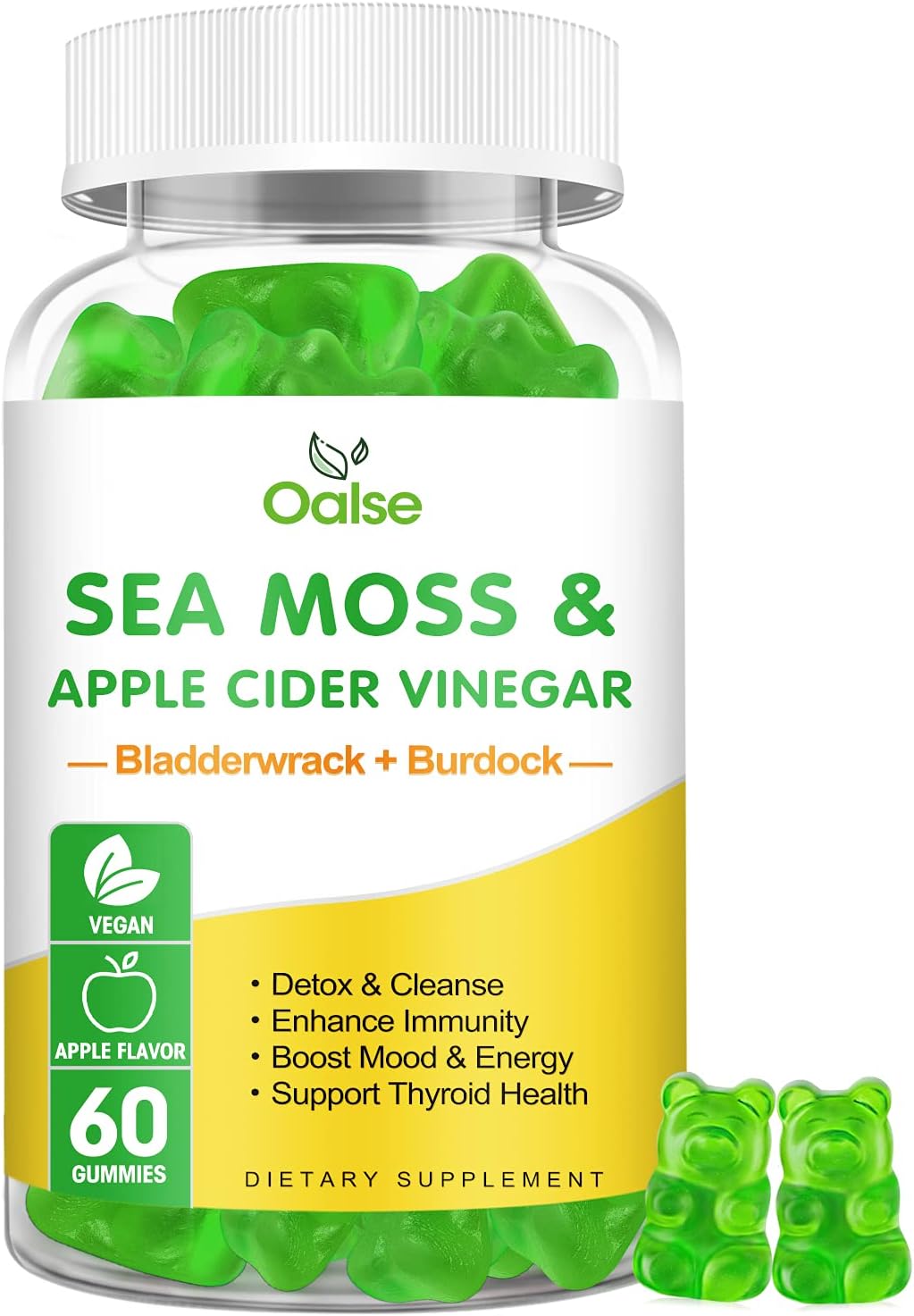 OALSE Gominolas de Sea Moss 8 en 1 - 1800mg Musgo Marino, Clorofila, Vitamina C, D3 y Zinc