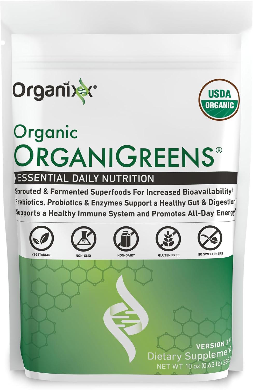 Organixx Greens Superfood Powder con Probióticos y Enzimas Digestivas - 283 g