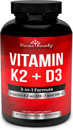Divine Bounty Vitamina K2 (MK7 y MK4) con D3 - 90 Cápsulas Vegetarianas