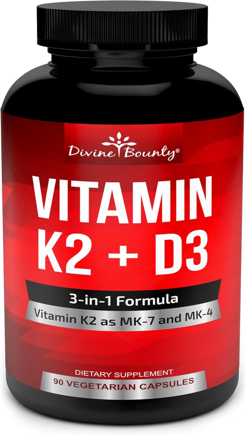 Divine Bounty Vitamina K2 (MK7 y MK4) con D3 - 90 Cápsulas Vegetarianas