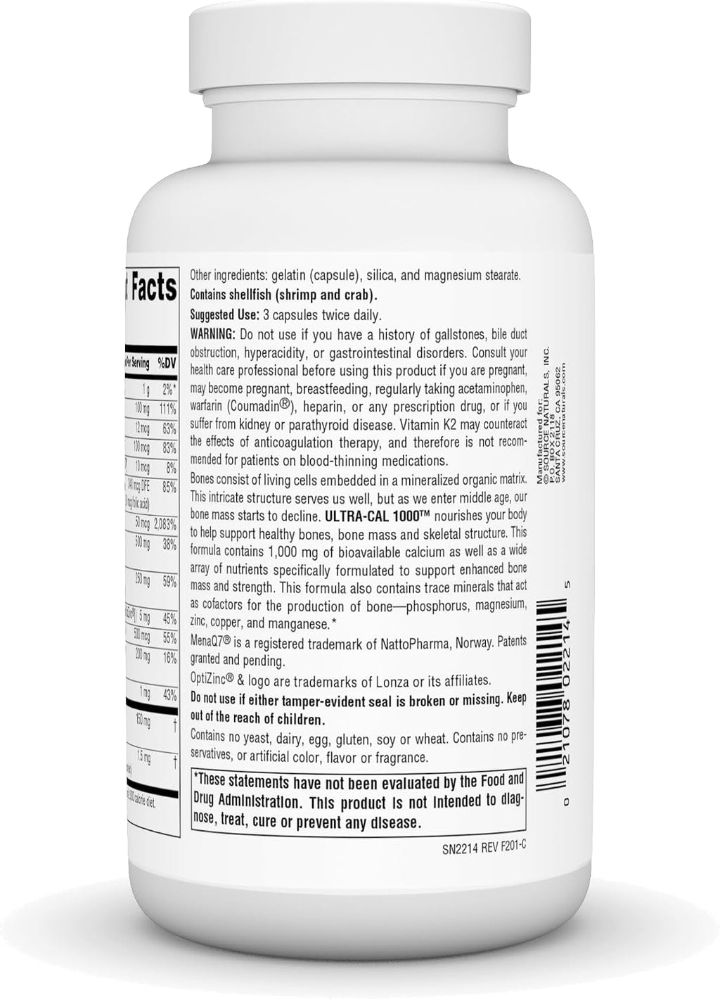 Source Naturals Ultra-Cal 1000, Salud Ósea Integral - 120 Cápsulas
