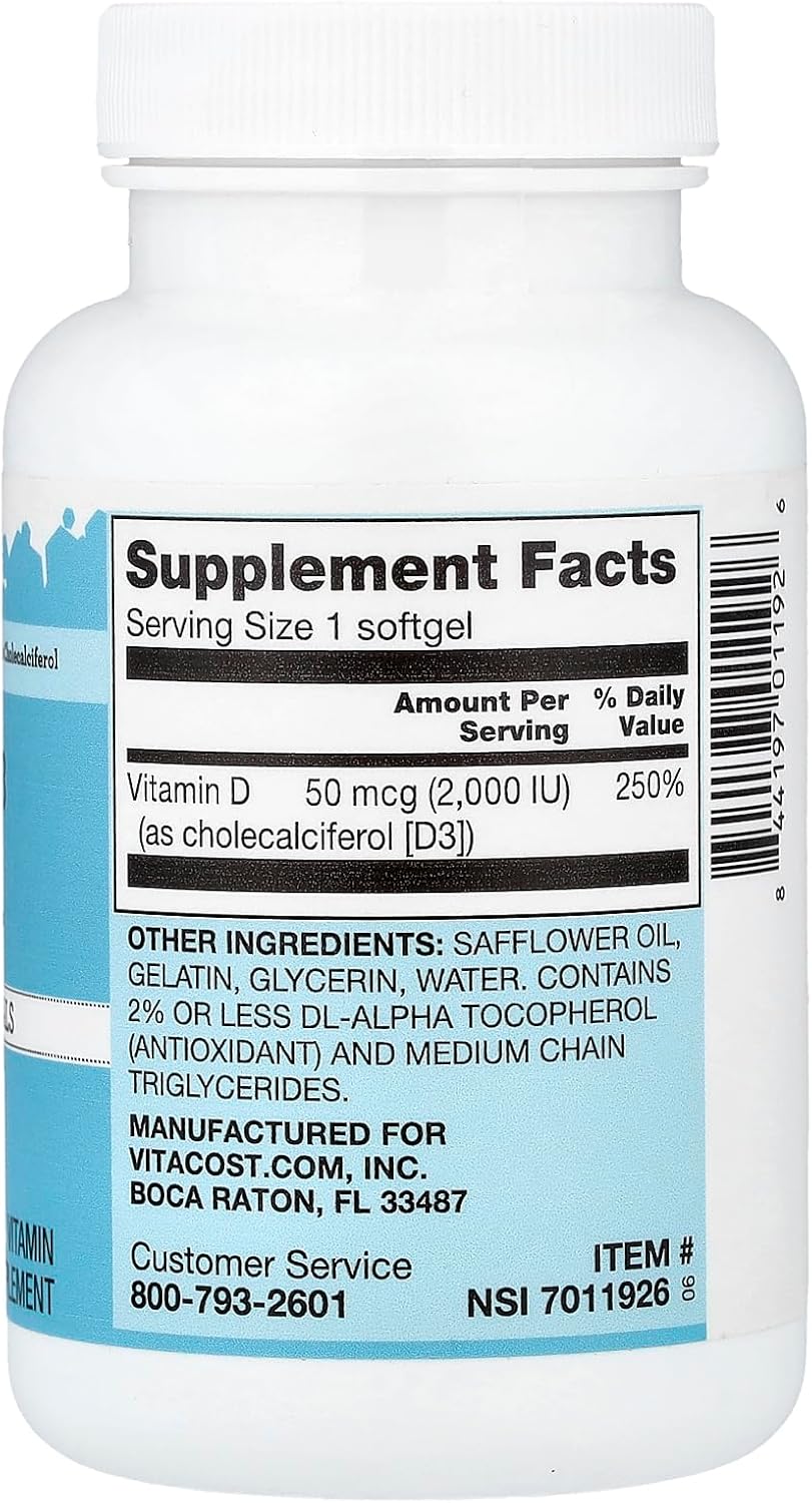 Vitacost Vitamin D3 (Cholecalciferol) - 2000 IU - 365 Mini Softgels (2-Pack)