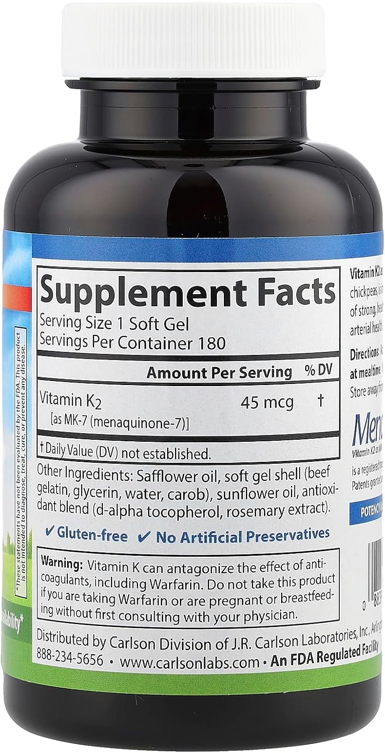 Carlson Labs Vitamina K2-7 45 mcg, 180 Cápsulas Blandas