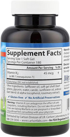 Carlson Labs Vitamina K2-7 45 mcg, 180 Cápsulas Blandas