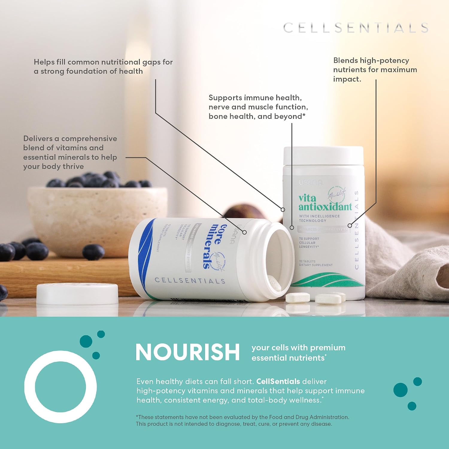 USANA CellSentials - Core Minerals y Vita Antioxidant con tecnología InCelligence - 112 comprimidos - 28 días