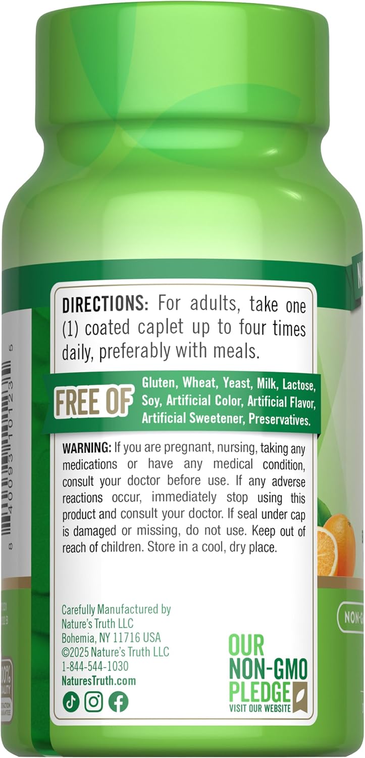 Nature's Truth Vitamina C con Rosa Mosqueta y Bioflavonoides | 500 mg | 100 Caplets | Vegano, Non-GMO y Sin Gluten