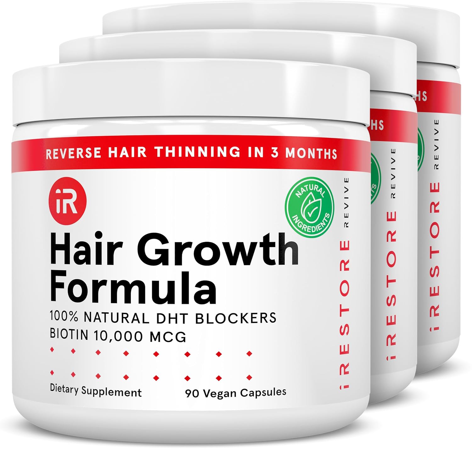 iRestore Suplemento de Crecimiento Capilar - Vitaminas para la Caída del Cabello para Mujeres y Hombres - Biotina y Bloqueador de DHT - 90 Cápsulas (30 Días)