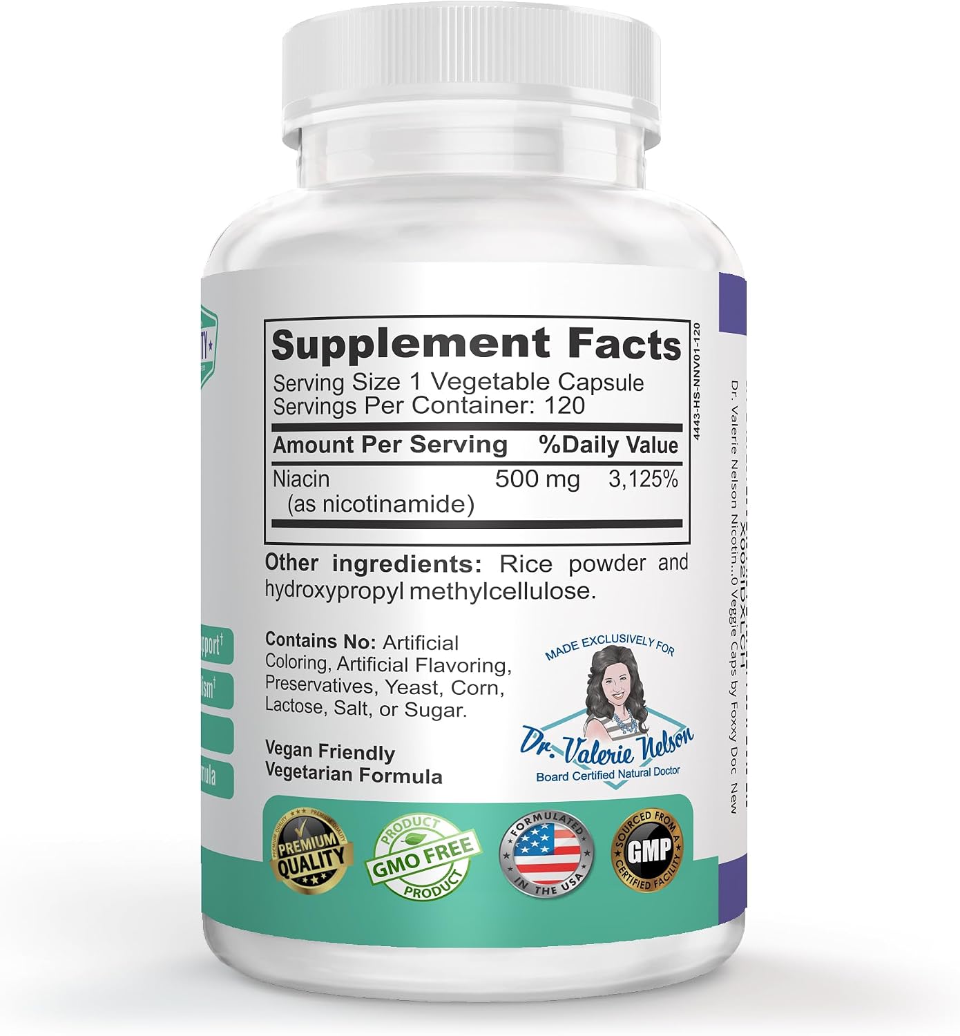 Nicotinamida 500 mg - Vitamina B3 para Energía y Salud Celular - Sin Rubor - 120 Cápsulas Veganas por Dr. Valerie Nelson
