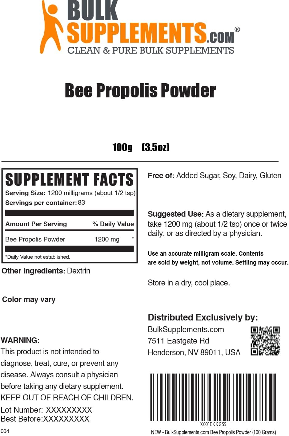 Polvo de Propóleo de Abeja - 100 g - BulkSupplements
