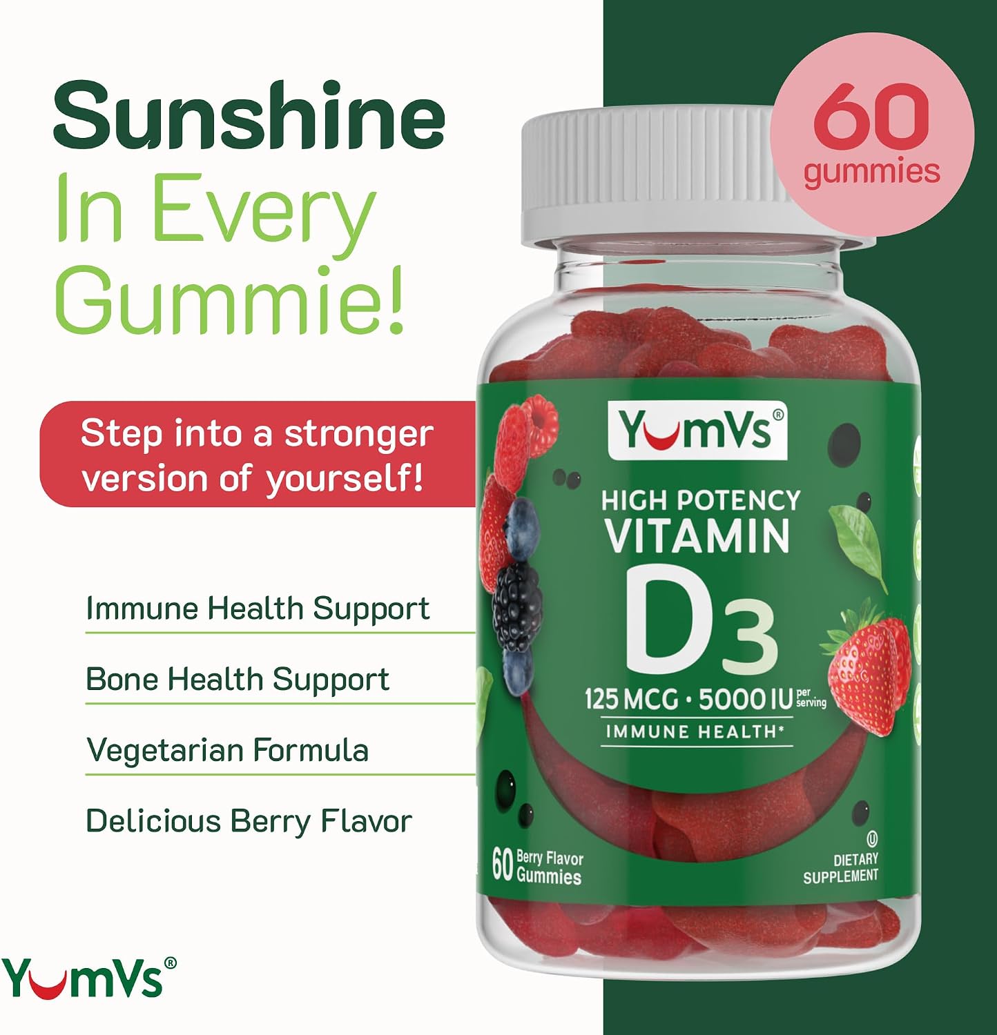 YUM-V'S Vitamina D3 Gummies 5000 IU – 60 Gominolas