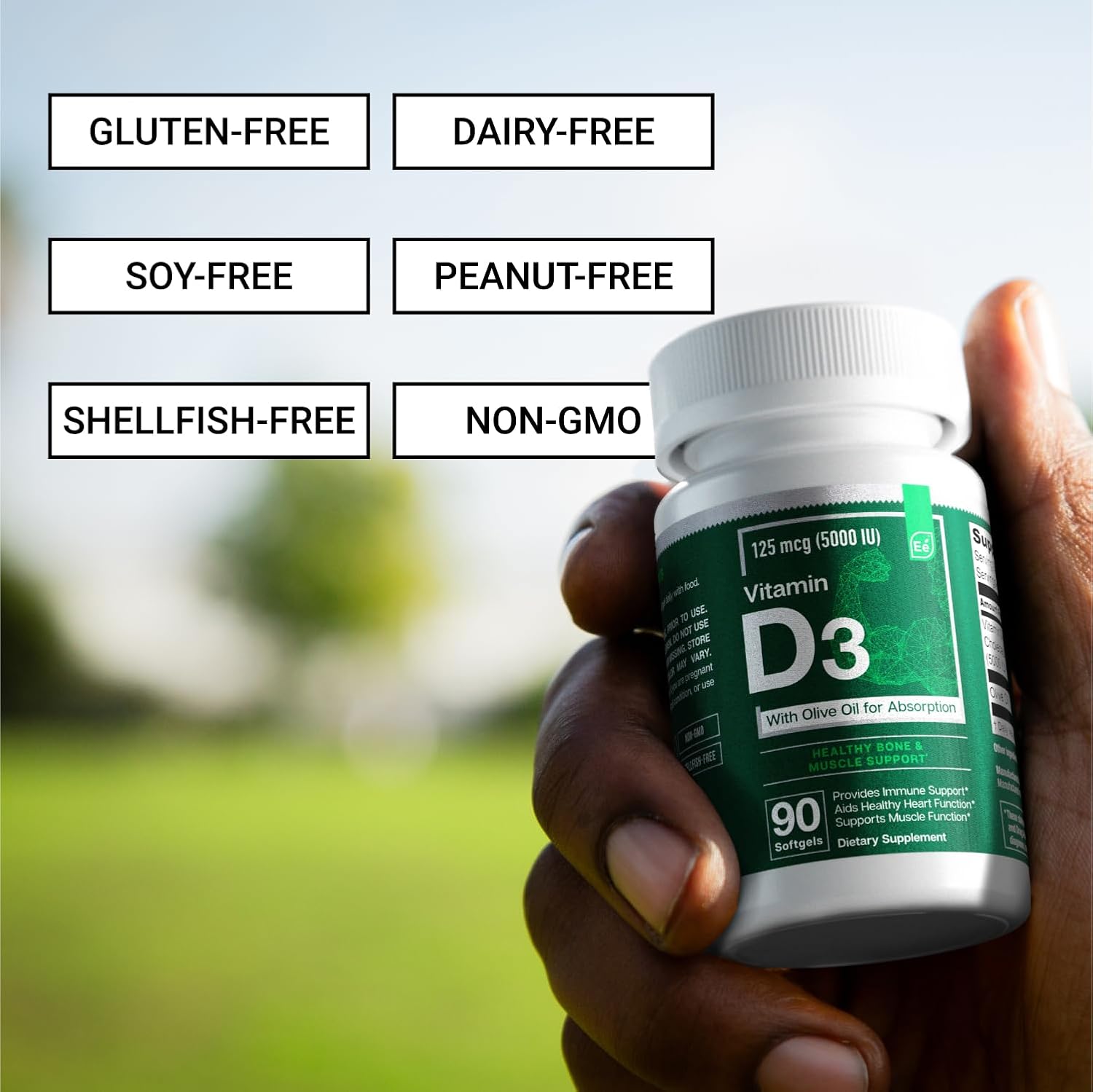 Essential Elements Vitamina D3 5000 UI - Cápsulas blandas con aceite de oliva - 90 unidades