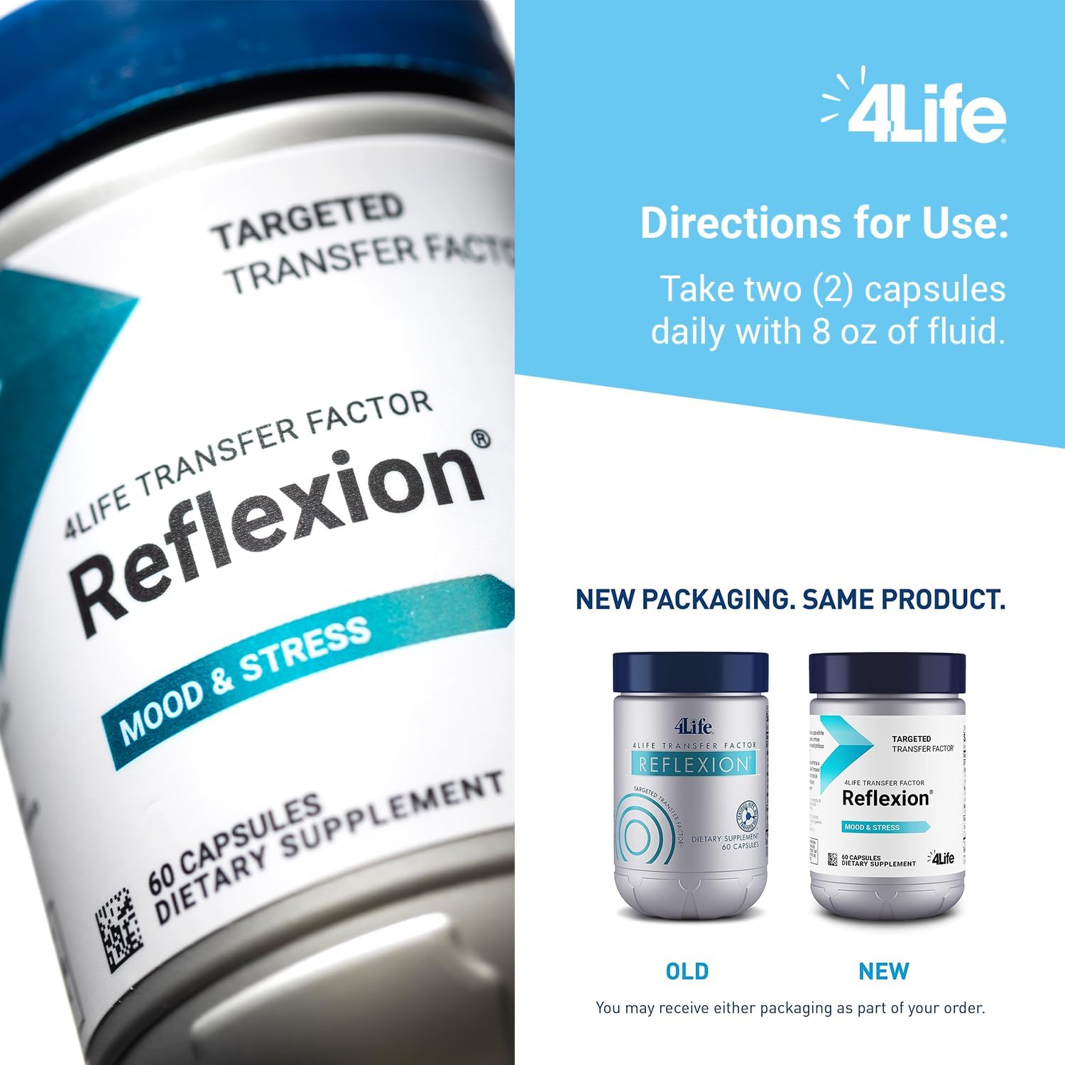 4Life Transfer Factor Reflexion: Apoyo al Estado de Ánimo con L-Theanina, 60 Cápsulas
