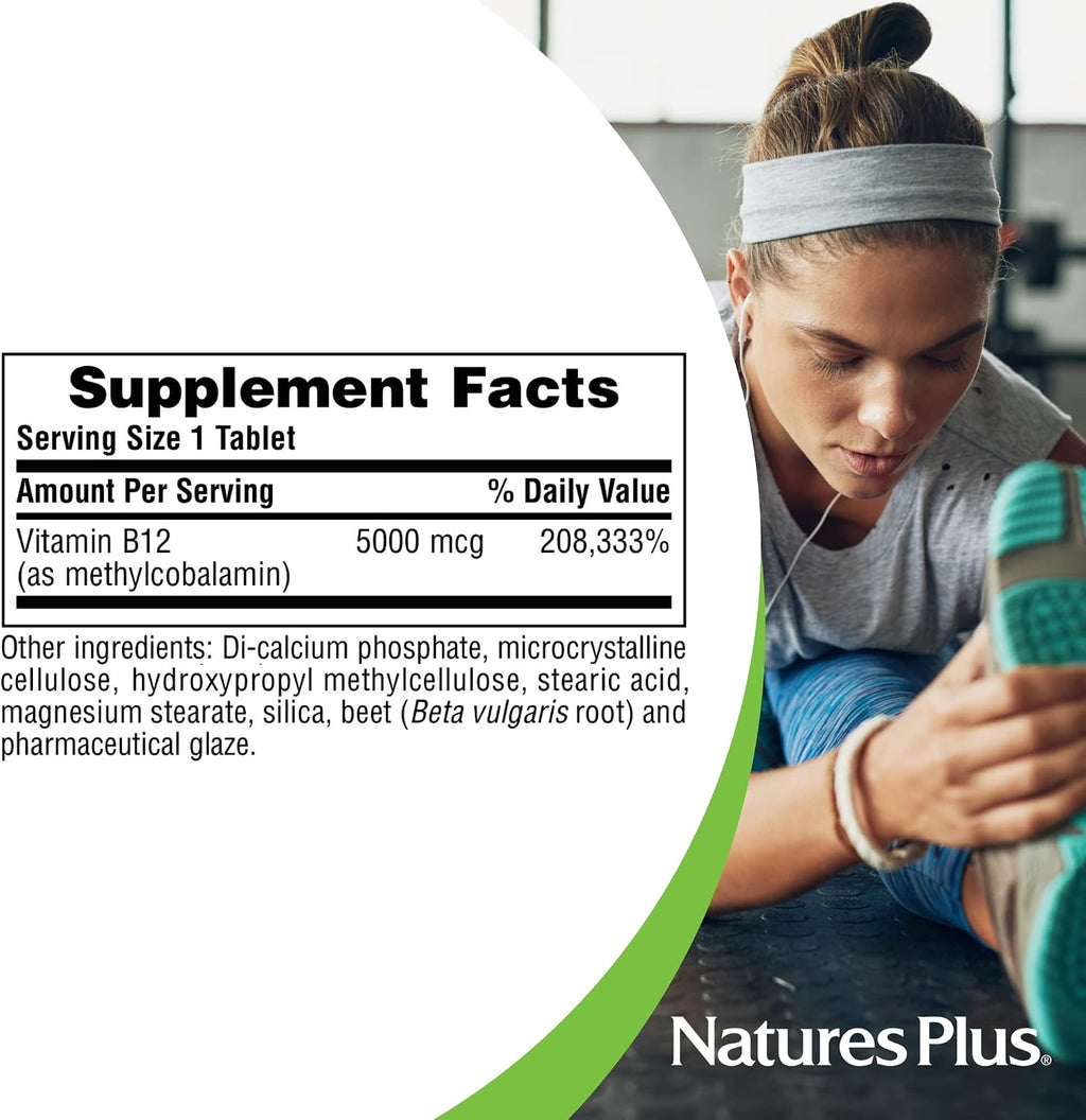 NaturesPlus Shot-O-B12 5000 mcg - 60 Comprimidos de Liberación Sostenida - Vitamina B12 Metilcobalamina