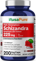 NusaPure Schizandra Berries Cápsulas, 225 mg, 200 Cápsulas Vegetales (No OGM, Vegano)