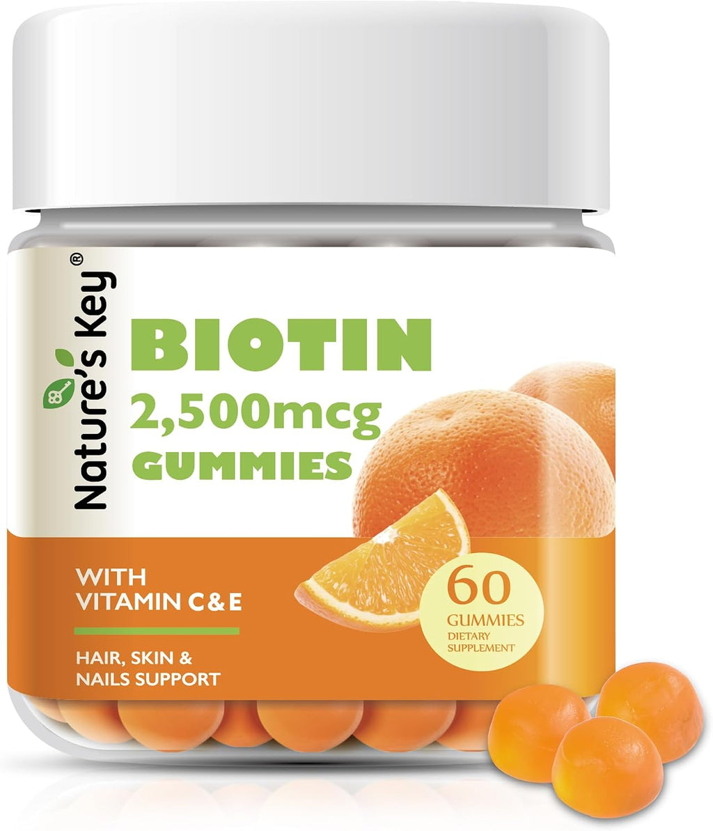 Nature's Key Gominolas de Biotina con Vitamina C y E – Veganas – 60 unidades