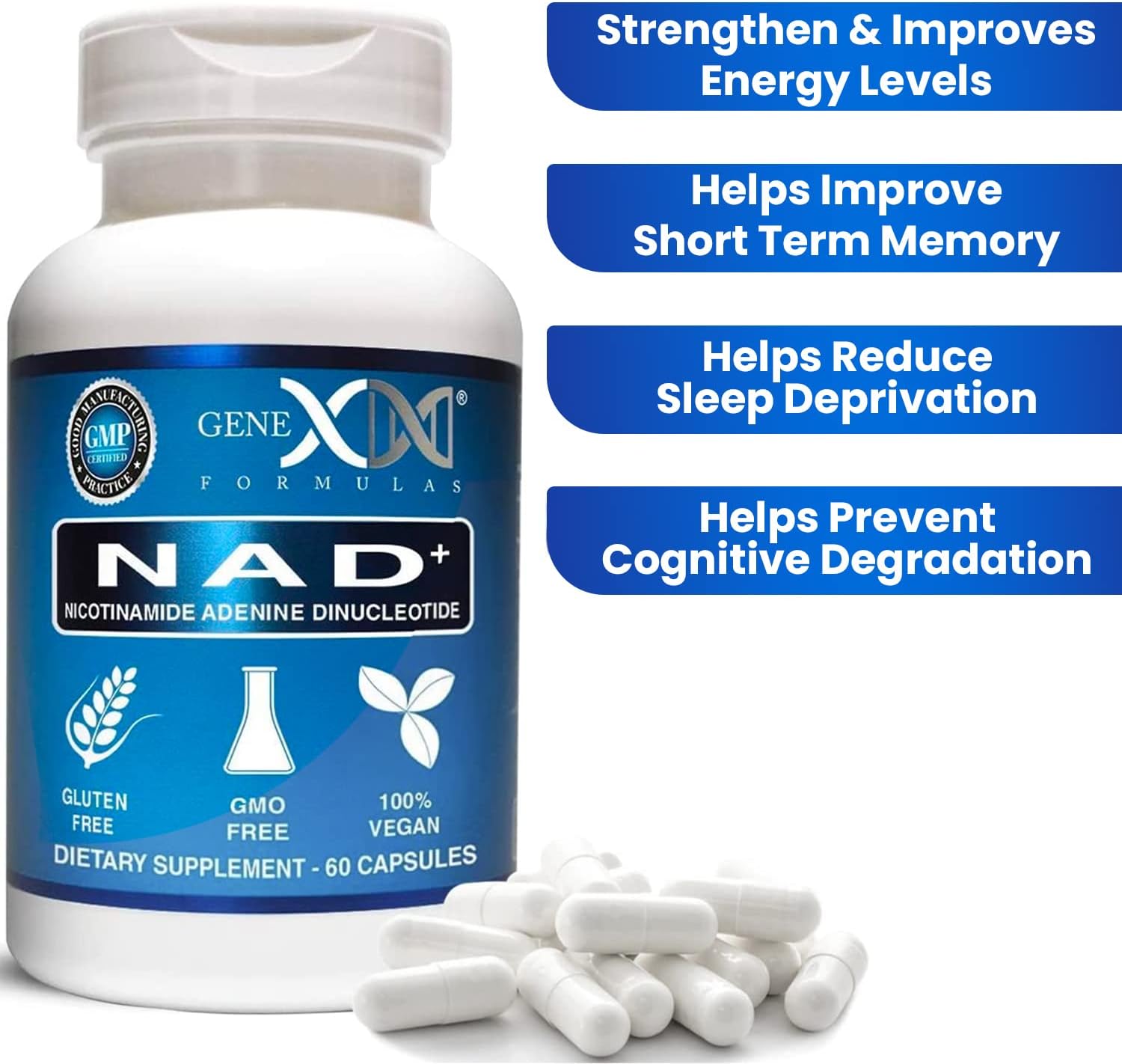 Genex Formulas NAD+ 250mg, 60 Cápsulas - Nicotinamida Adenina Dinucleótido (NAD+ Directo, Sin Precursores)