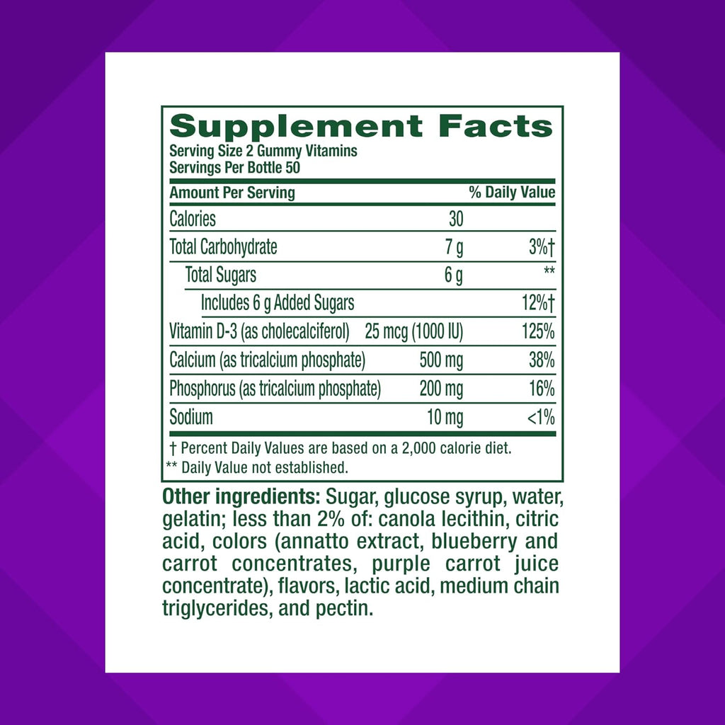 Vitafusion Calcium Gummies con vitamina D, sabor a frutas y crema, 100 gomitas (50 días)