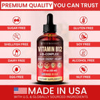Vitamina B12 con Complejo B 20 mg - Gotas Líquidas Sabor Frambuesa - Vegano, Sublingual - Metilcobalamina - 4 Meses de Suministro