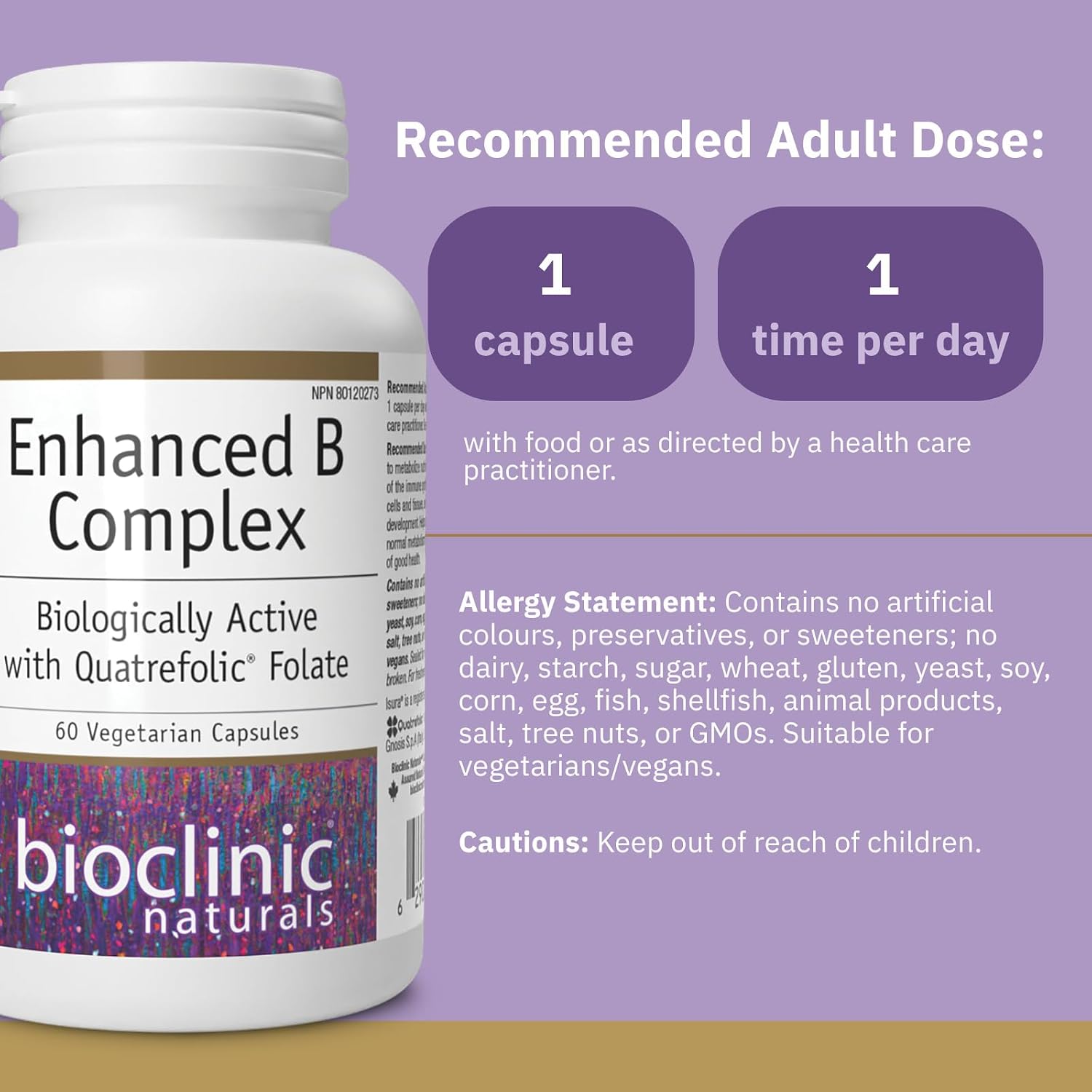 Bioclinic Naturals Enhanced B Complex 60 Softgels - Biológicamente Activo con Quatrefolic Folate