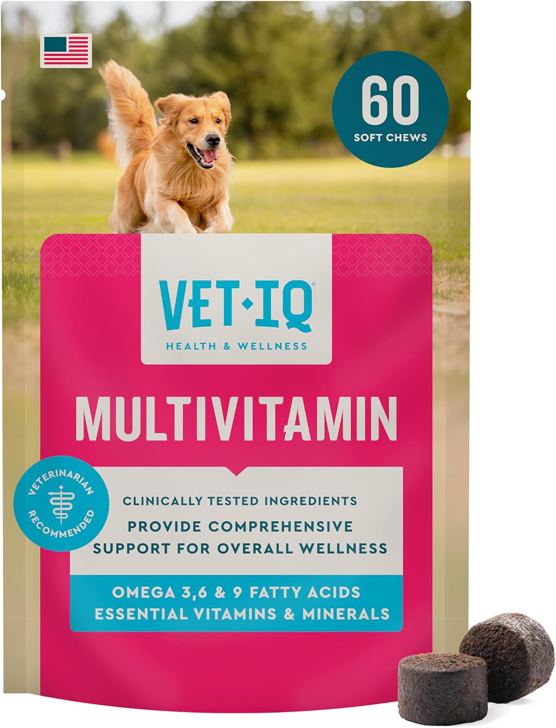 VetIQ Suplemento Multivitamínico para Perros, Sabor a Humo de Nogal, 60 Masticables