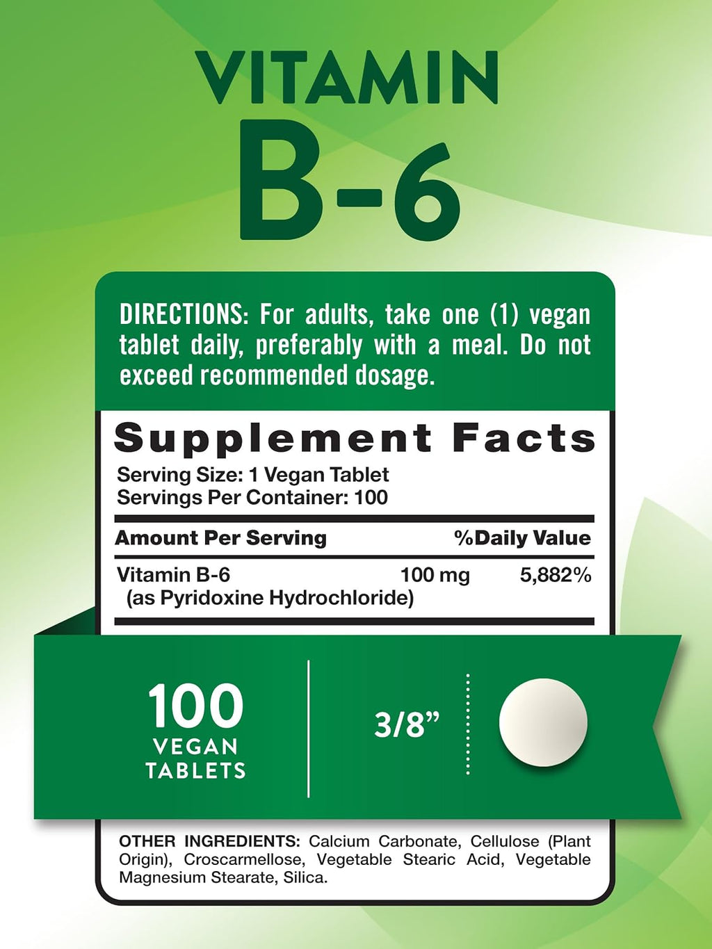 Nature's Truth Vitamina B6 | 100 mg | 100 Comprimidos | Suplemento Vegano, Sin Gluten y No GMO